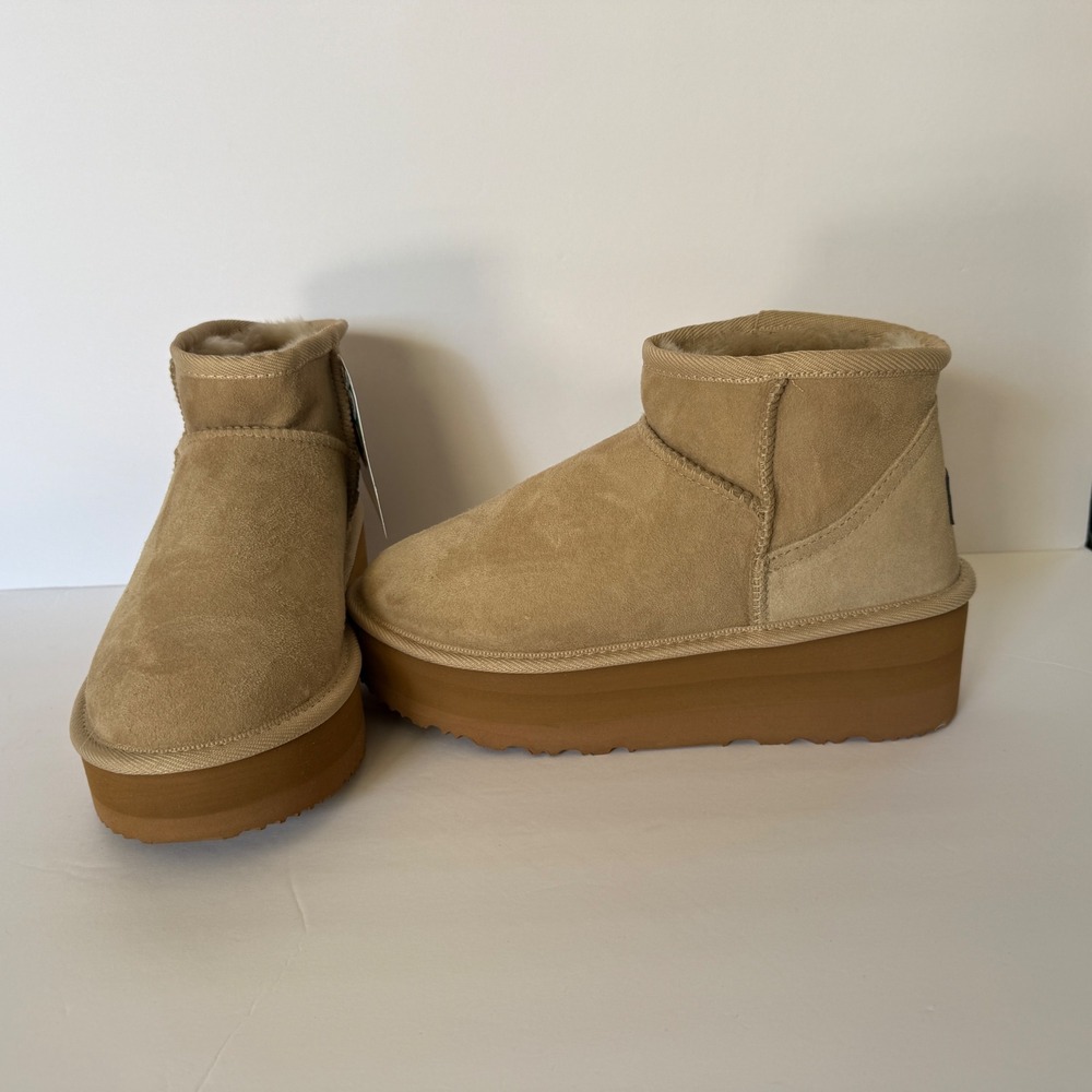 Since 74 Australian Ultra Mini Platform Boots Sheepskin Womens Size 9 Shearling - Picture 8 of 11